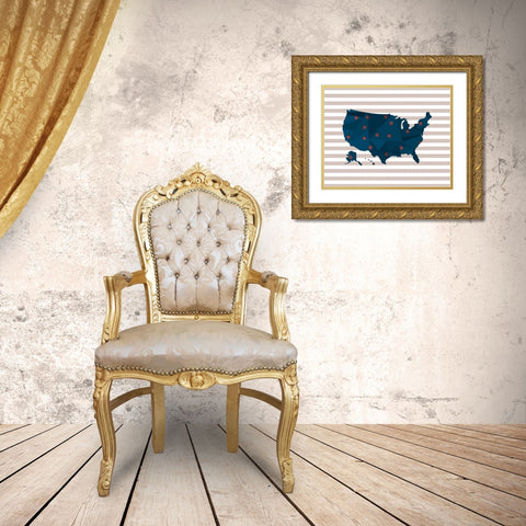 America Blue Red Stripes Gold Ornate Wood Framed Art Print with Double Matting by Moss, Tara