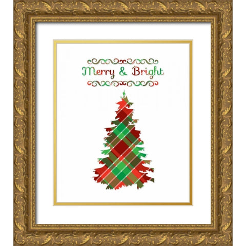 Merry and Bright Tree Gold Ornate Wood Framed Art Print with Double Matting by Moss, Tara