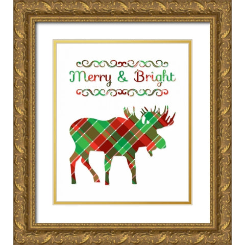 Plaid Moose Merry and Bright Gold Ornate Wood Framed Art Print with Double Matting by Moss, Tara