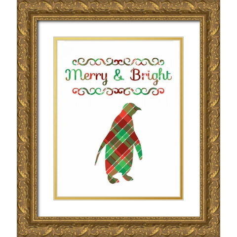 Plaid Penguin Merry and Bright Gold Ornate Wood Framed Art Print with Double Matting by Moss, Tara