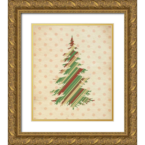 Striped Christmas Tree Gold Ornate Wood Framed Art Print with Double Matting by Moss, Tara