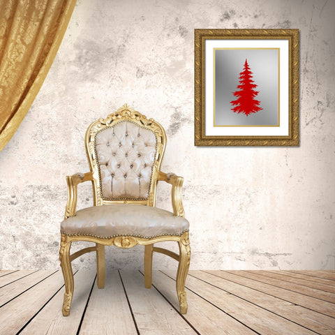 Red Tree on Silver Gold Ornate Wood Framed Art Print with Double Matting by Moss, Tara