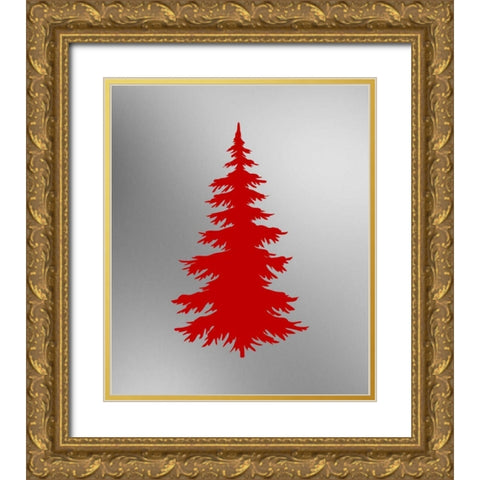 Red Tree on Silver Gold Ornate Wood Framed Art Print with Double Matting by Moss, Tara