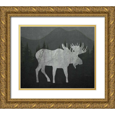 Chalkboard Moose Gold Ornate Wood Framed Art Print with Double Matting by Moss, Tara