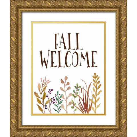 Fall Welcome Gold Ornate Wood Framed Art Print with Double Matting by Moss, Tara
