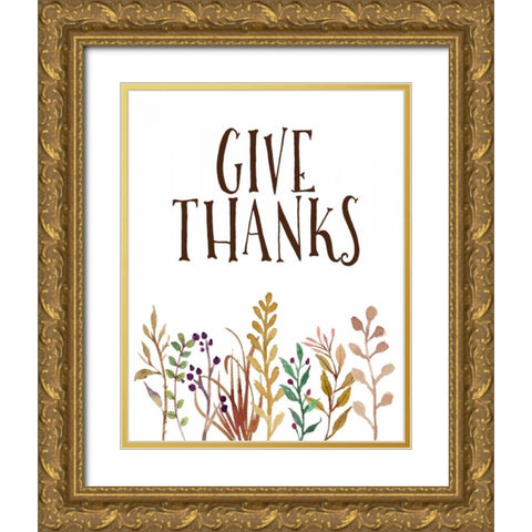 Give Thanks Gold Ornate Wood Framed Art Print with Double Matting by Moss, Tara