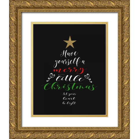 Merry Little Christmas Gold Ornate Wood Framed Art Print with Double Matting by Moss, Tara