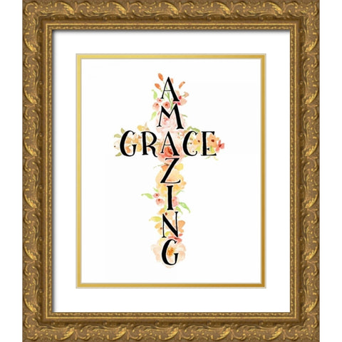 Amazing Grace Floral Gold Ornate Wood Framed Art Print with Double Matting by Moss, Tara