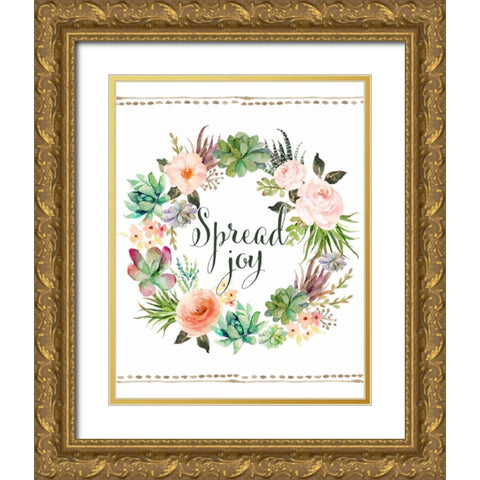 Spread Joy Wreath Gold Ornate Wood Framed Art Print with Double Matting by Moss, Tara