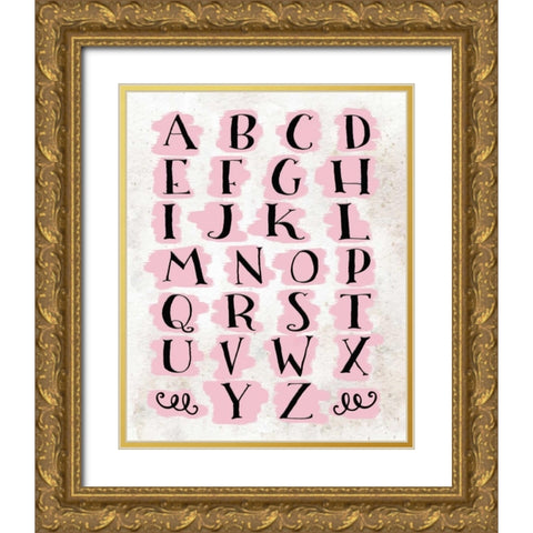 Pink Alphabet Gold Ornate Wood Framed Art Print with Double Matting by Moss, Tara