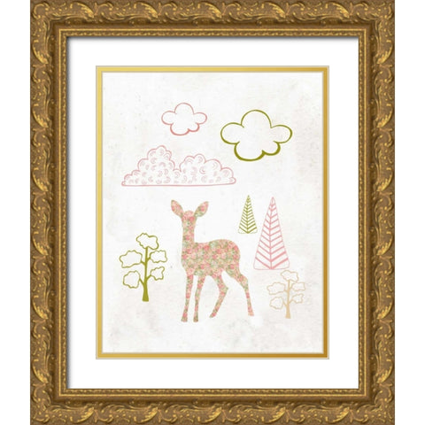 Deer Scene Gold Ornate Wood Framed Art Print with Double Matting by Moss, Tara