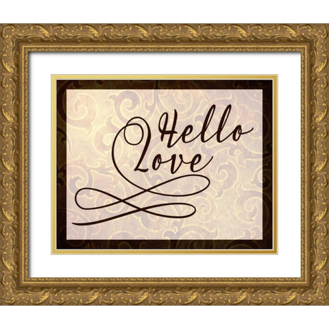 Hello Love Gold and Black Gold Ornate Wood Framed Art Print with Double Matting by Moss, Tara
