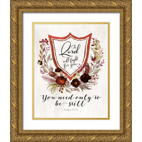 Exodus 14:14 - Burnt Orange Gold Ornate Wood Framed Art Print with Double Matting by Moss, Tara