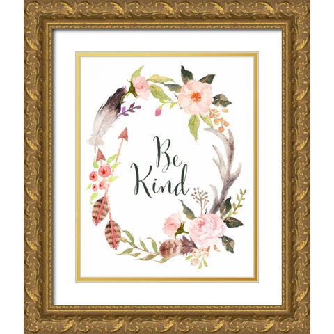 Be Kind Wreath Gold Ornate Wood Framed Art Print with Double Matting by Moss, Tara
