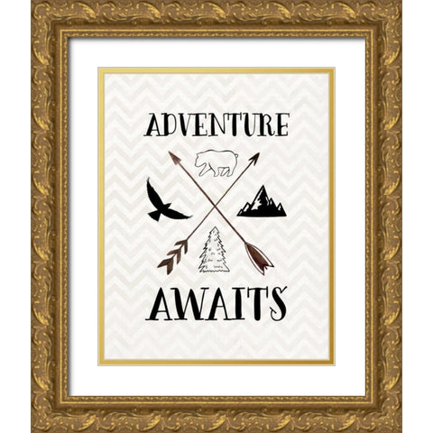 Adventure Awaits Gold Ornate Wood Framed Art Print with Double Matting by Moss, Tara
