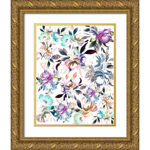 Floral Watercolor Collage Gold Ornate Wood Framed Art Print with Double Matting by Moss, Tara
