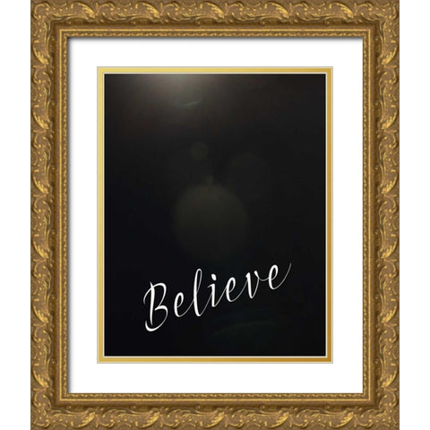 Believe Bokeh Gold Ornate Wood Framed Art Print with Double Matting by Moss, Tara