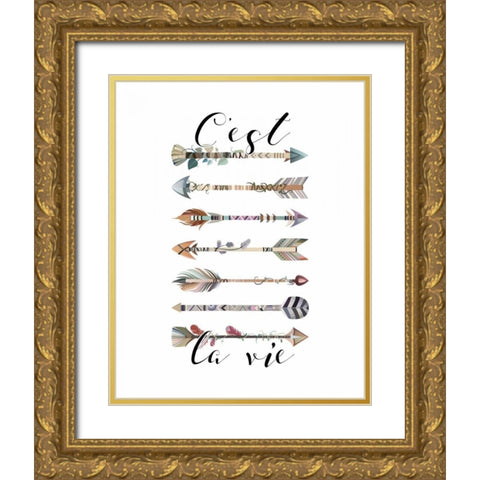 Cest La Vie Arrows Gold Ornate Wood Framed Art Print with Double Matting by Moss, Tara