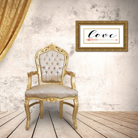 Love with Arrow Gold Ornate Wood Framed Art Print with Double Matting by Moss, Tara