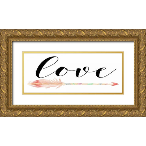 Love with Arrow Gold Ornate Wood Framed Art Print with Double Matting by Moss, Tara