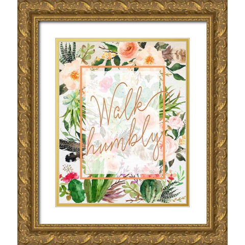Walk Humbly Gold Ornate Wood Framed Art Print with Double Matting by Moss, Tara