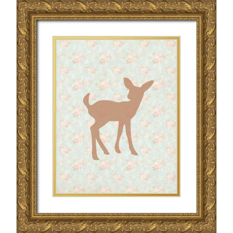 Fawn on Floral Gold Ornate Wood Framed Art Print with Double Matting by Moss, Tara