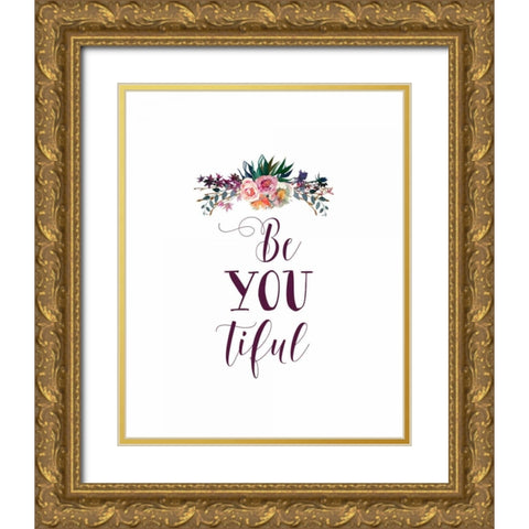 BeYouTiful Dark Florals Gold Ornate Wood Framed Art Print with Double Matting by Moss, Tara