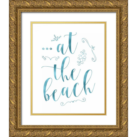 At the Beach - Blue Gold Ornate Wood Framed Art Print with Double Matting by Moss, Tara