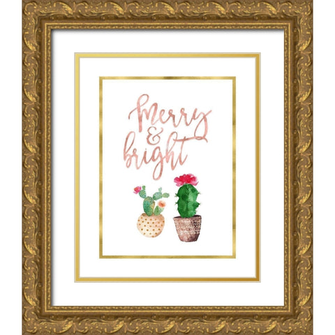 Merry and Bright Succulent Gold Ornate Wood Framed Art Print with Double Matting by Moss, Tara