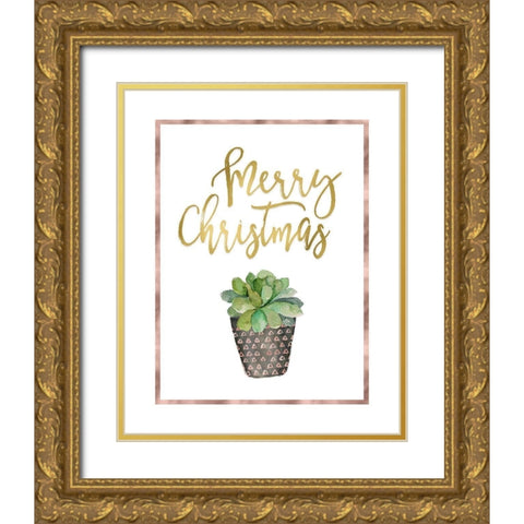 Merry Christmas Succulent Gold Ornate Wood Framed Art Print with Double Matting by Moss, Tara