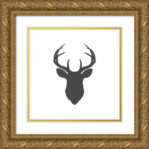 Charcoal Deer Head Gold Ornate Wood Framed Art Print with Double Matting by Moss, Tara