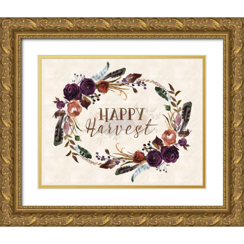 Happy Harvest Wreath Gold Ornate Wood Framed Art Print with Double Matting by Moss, Tara