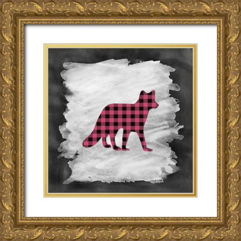 Pink Plaid Fox Gold Ornate Wood Framed Art Print with Double Matting by Moss, Tara