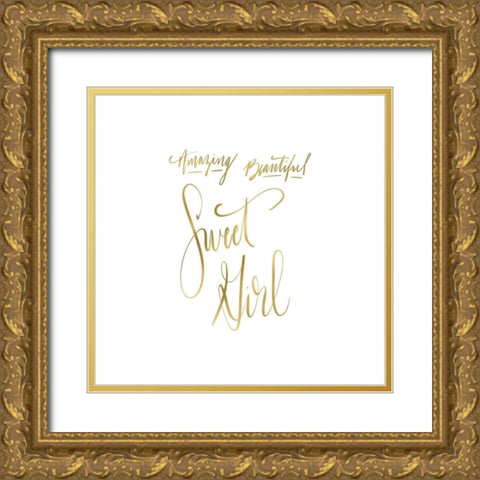 Amazing Beautiful Sweet Girl Gold Ornate Wood Framed Art Print with Double Matting by Moss, Tara