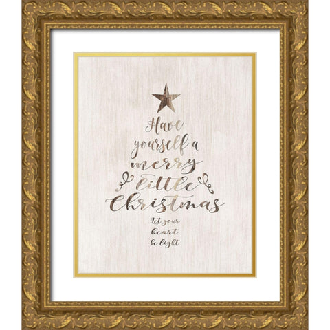 Merry Little Christmas Gold Ornate Wood Framed Art Print with Double Matting by Moss, Tara