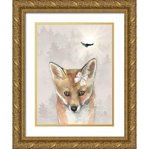 Baby Girl Fox Gold Ornate Wood Framed Art Print with Double Matting by Moss, Tara