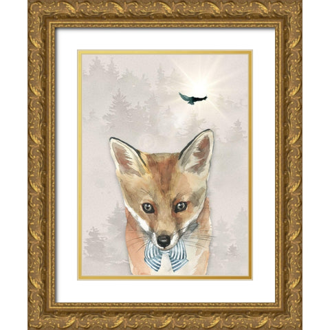 Baby Boy Fox Gold Ornate Wood Framed Art Print with Double Matting by Moss, Tara