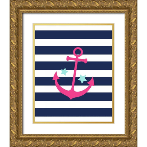 Anchor Stripe Gold Ornate Wood Framed Art Print with Double Matting by Robinson, Tamara