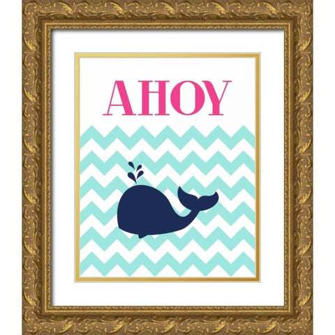 Chevron Whale Gold Ornate Wood Framed Art Print with Double Matting by Robinson, Tamara