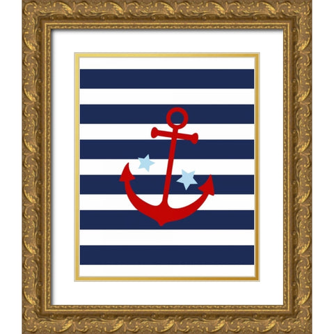 Anchor Stripe - Boy Gold Ornate Wood Framed Art Print with Double Matting by Robinson, Tamara