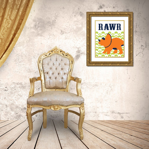 Dino Rawr Gold Ornate Wood Framed Art Print with Double Matting by Robinson, Tamara