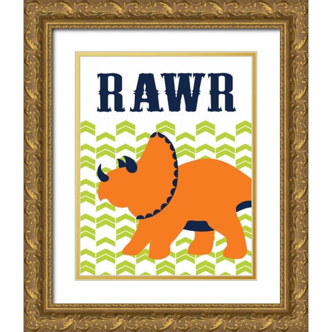 Dino Rawr Gold Ornate Wood Framed Art Print with Double Matting by Robinson, Tamara