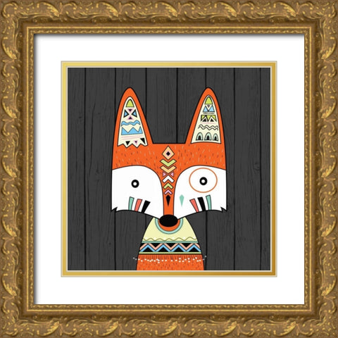 Tribal Fox Gold Ornate Wood Framed Art Print with Double Matting by Robinson, Tamara
