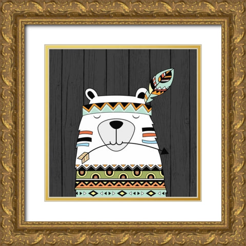 Tribal Bear Gold Ornate Wood Framed Art Print with Double Matting by Robinson, Tamara