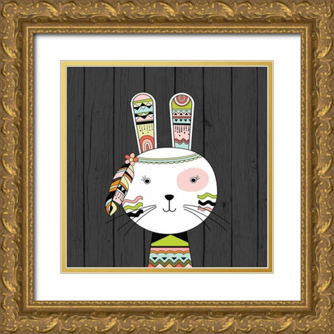 Tribal Rabbit Gold Ornate Wood Framed Art Print with Double Matting by Robinson, Tamara