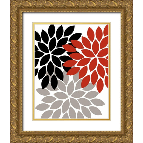 Trio Flower Burst III Gold Ornate Wood Framed Art Print with Double Matting by Robinson, Tamara