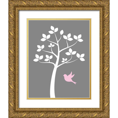 Girl Bird Tree Gold Ornate Wood Framed Art Print with Double Matting by Robinson, Tamara