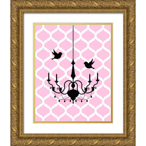 Chandelier Birds Gold Ornate Wood Framed Art Print with Double Matting by Robinson, Tamara