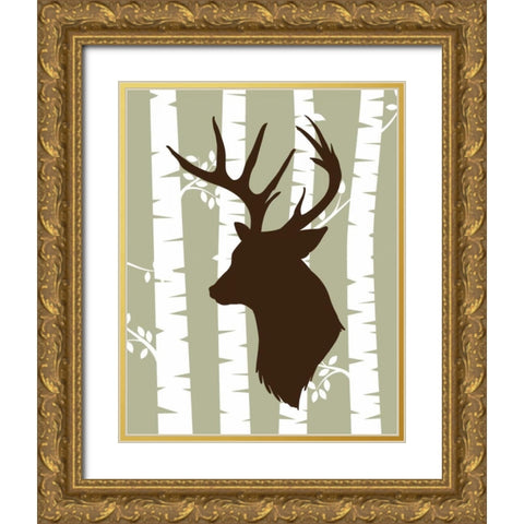 Deer 2 Woods Gold Ornate Wood Framed Art Print with Double Matting by Robinson, Tamara