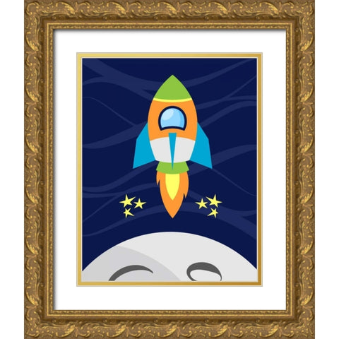 Space Rocket Gold Ornate Wood Framed Art Print with Double Matting by Robinson, Tamara